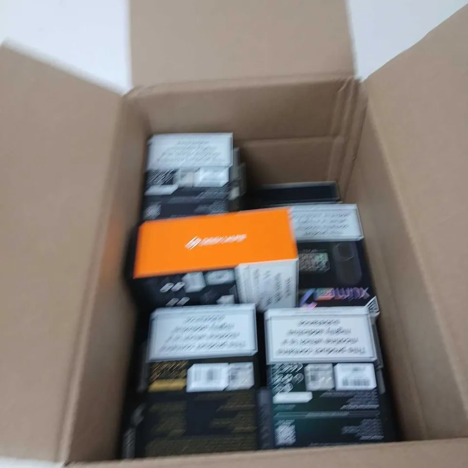 BOX OF APPROXIMATELY 35 ASSORTED E-CIGARETTES AND COMPONENTS TO INCLUDE:  ASSORTED OXVA DEVICE KITS 