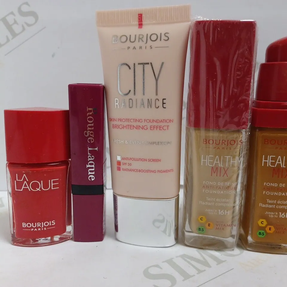 APPROX 5 BOURJOIS PARIS ITEMS INCLUDING CITY RADIANCE FOUNDATION, HEALTHY MIX FOUNDATION, NAIL POLISH