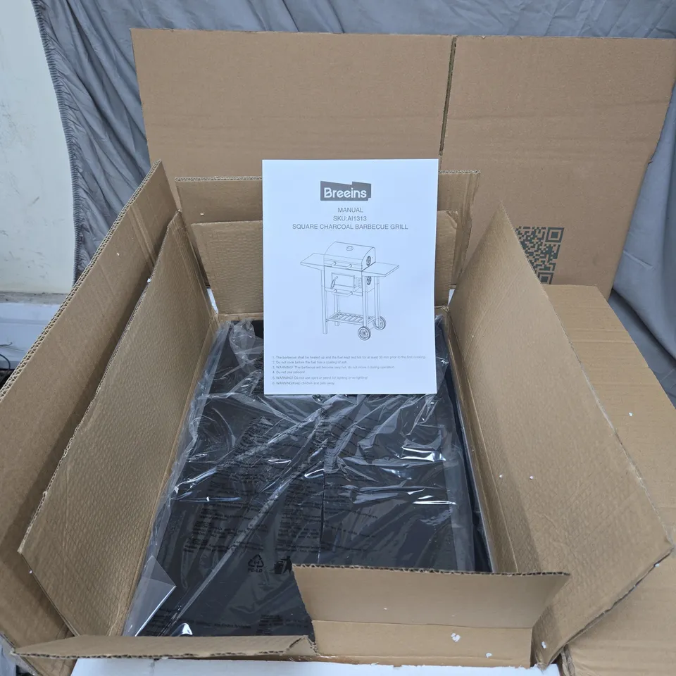 BREEINS SQUARE CHARCOAL BARBECUE GRILL WITH MANUAL. BOXED