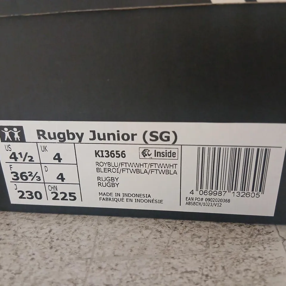 ADIDAS RUGBY BOOTS JUNIOR – BLUE, UK 4 (US 4.5) – BOXED
