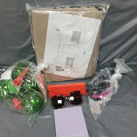 APPROXIMATELY 10 ASSORTED HOUSEHOLD PRODUCTS TO INCLUDE WATERING GLOBE, SUNGLASSES, MAKE UP MIRROR ETC