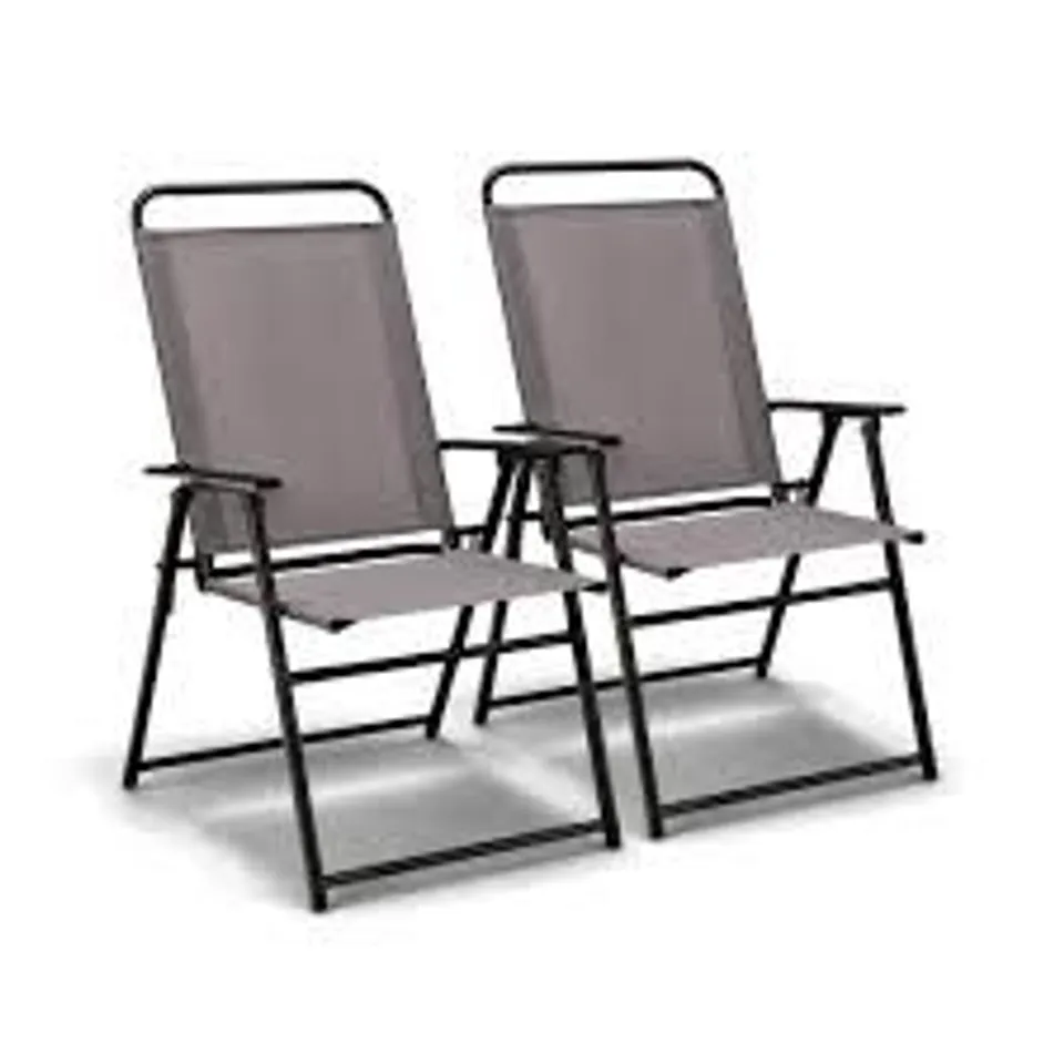 BOXED COSTWAY 2PCS PATIO FOLDING CHAIRS DINING ARMREST BACKREST OUTDOOR PORTABLE - GREY
