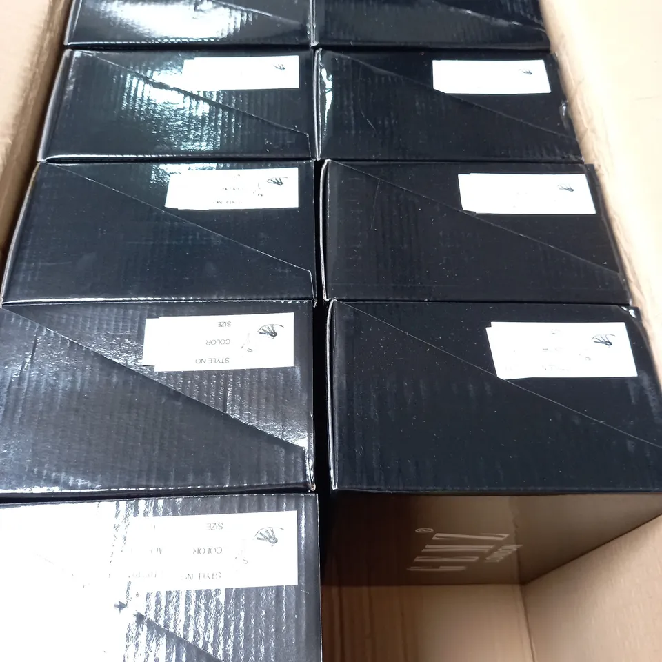 BOX OF APPROXIMATELY 12 PAIRS OF GEMS STRAP RHINESTONE HEELS IN BLACK - VARIOUS SIZES