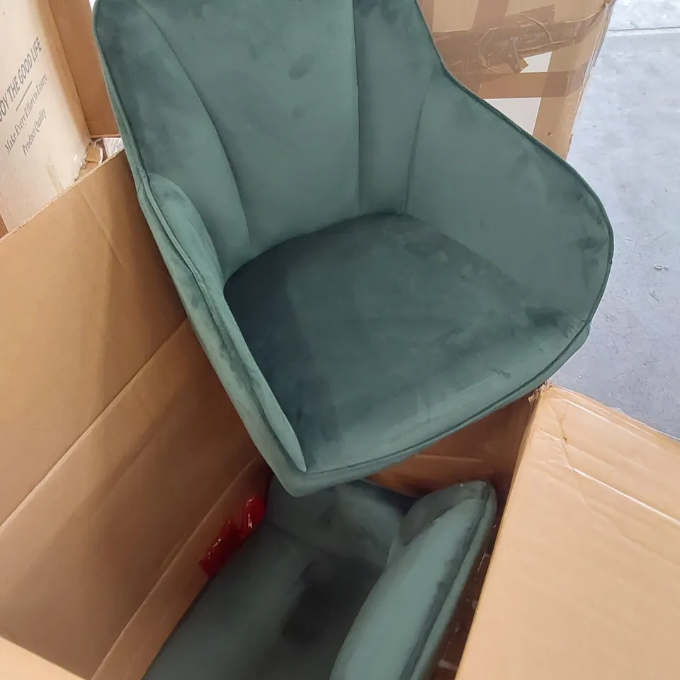 BOXED SET OF 2 GREEN VELVET DINING CHAIRS 