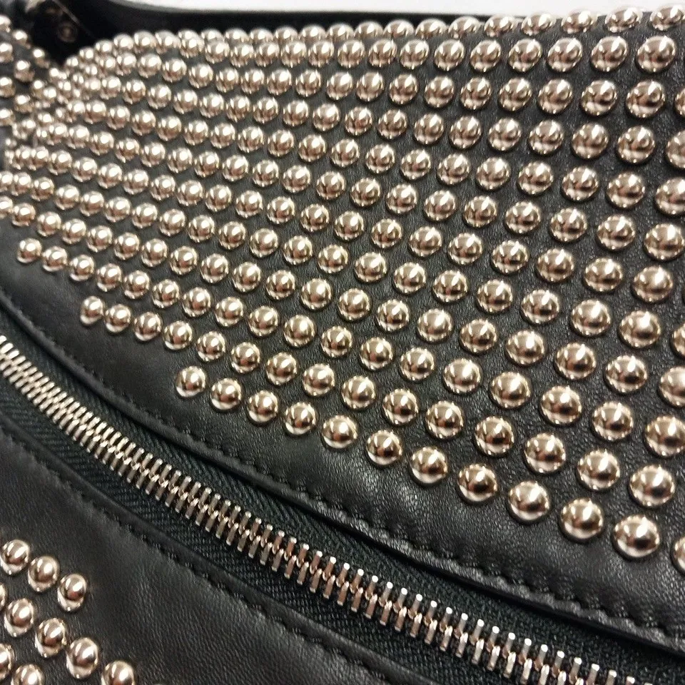 CHRISTIAN LOUBOUTIN PARIS STUDDED BLACK HALF MOON BAG