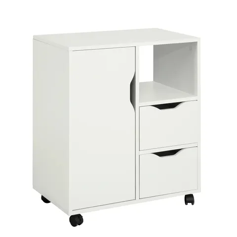 BOXED SOBUY FBT105-W, PRINTER CABINET WITH 2 DRAWERS AND 1 DOOR UNDER DESK STORAGE ON WHEELS
