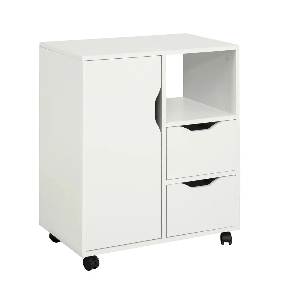 BOXED SOBUY FBT105-W, PRINTER CABINET WITH 2 DRAWERS AND 1 DOOR UNDER DESK STORAGE ON WHEELS