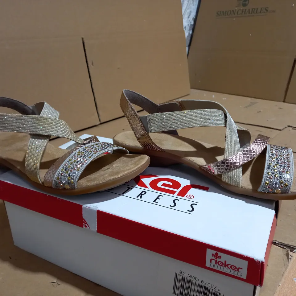 RIEKER GOLD/BROWN/SILVER SANDALS SIZE 6