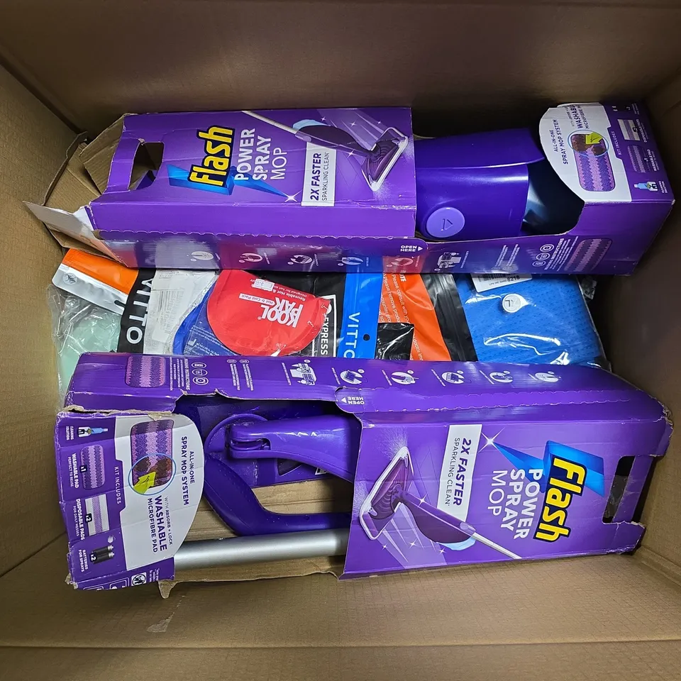 APPROXIMATELY 12 ASSORTED ITEMS TO INCLUDE FRIDA MOM SUPPORT BINDER, FLASH POWER SPRAY MOP, VILEDA DUSTPAN & BRUSH, ETC