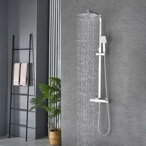 BOXED BLACK THERMOSTATIC SHOWER MIXER SET SQUARE SHOWER KIT 10" STAINLESS STEEL OVERHEAD SHOWER BRASS 38°C THERMOSTATIC VALVE