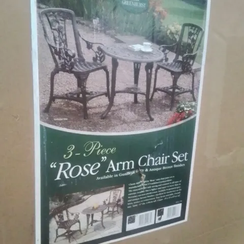 BOXED 3-PIECE GARDEN ROSE ARM CHAIR SET