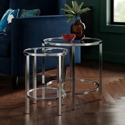 BOXED SOFIA GLASS NEST OF TABLES - SILVER (1 BOX)