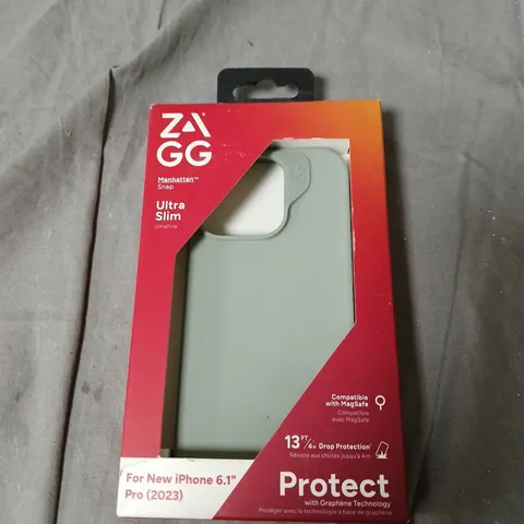 BOX OF APPROXIMATELY 60 ZAGG MANHATTAN SNAP ULTRA SLIM MAGSAFE CASE FOR IPHONE 6.1-INCH PRO (2023) – LIGHT GREY, PACK OF 7