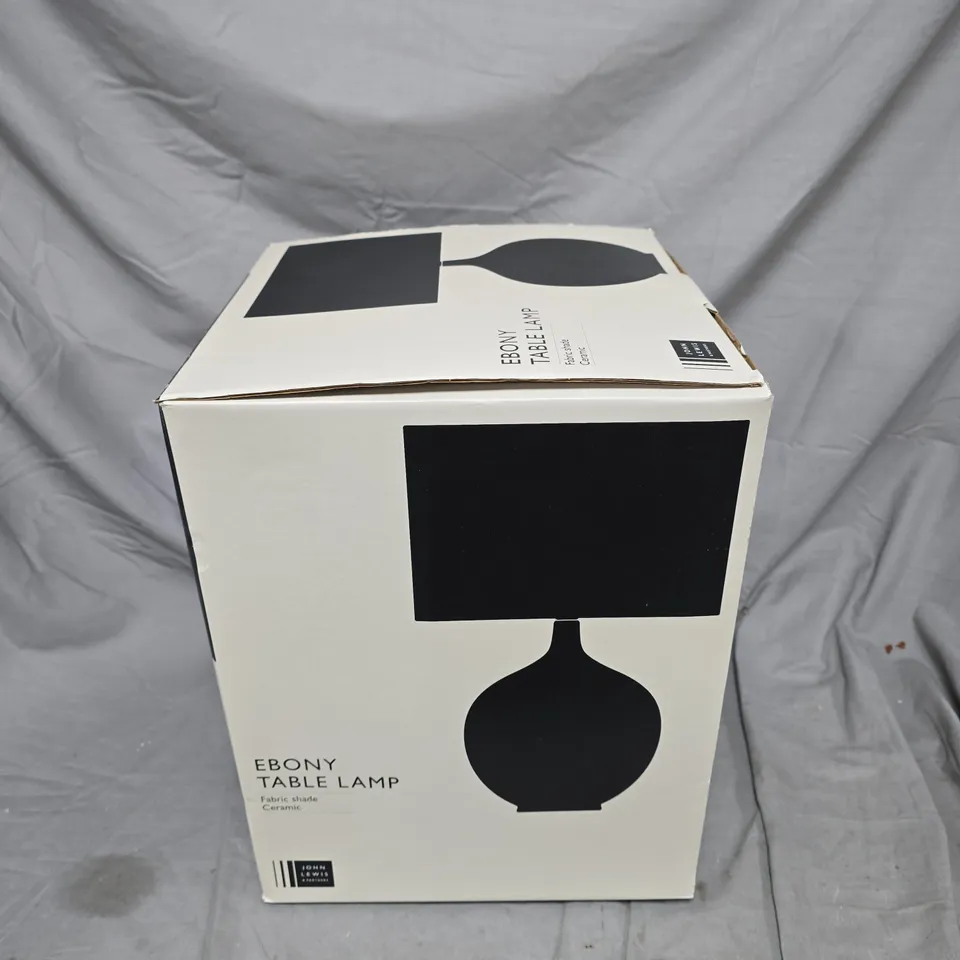 BOXED JOHN LEWIS EBONY TABLE LAMP IN BLUE/WHITE STRIPE