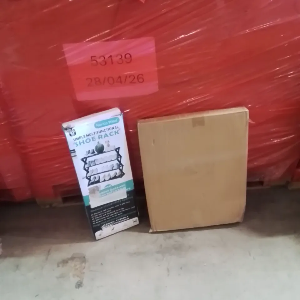 PALLET OF ASSORTED HOUSEHOLD GOODS AND PRODUCTS TO INCLUDE;SHOE RACK,PICTURE FRAME