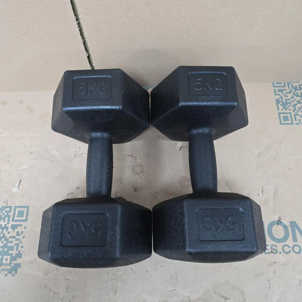 PAIR OF 5KG HEX DUMBBELLS