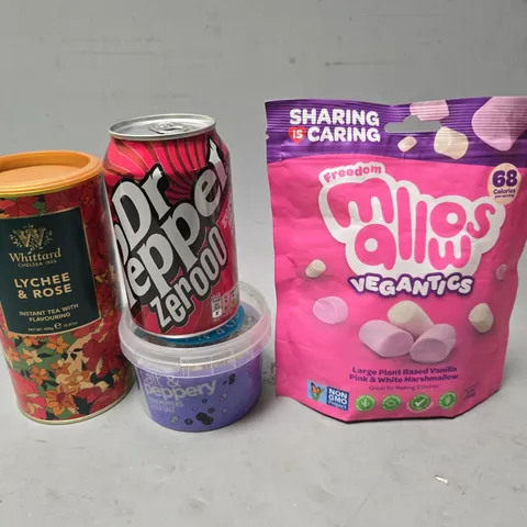 APPROXIMATELY 12 ASSORTED FOOD & DRINK ITEMS TO INCLUDE - DR PEPPER ZERO , SALT & PEPPER , WHITTARD LYCHEE & ROSE ETC