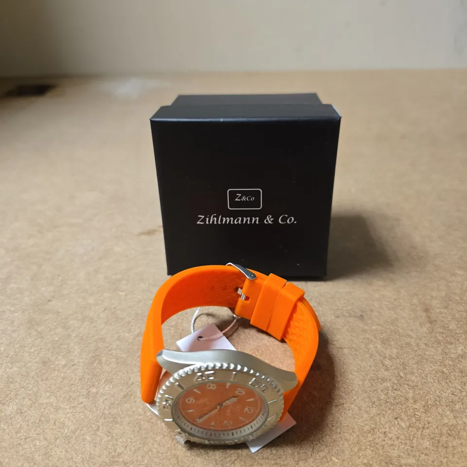ZIHLMANN & CO. WRISTWATCH – ORANGE DIAL & STRAP, BOXED