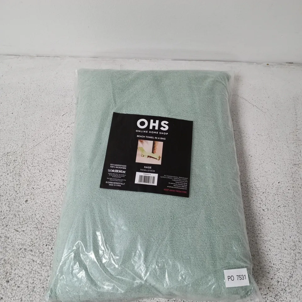 SAGE BEACH TOWEL IN A BAG – 75CM X 215CM