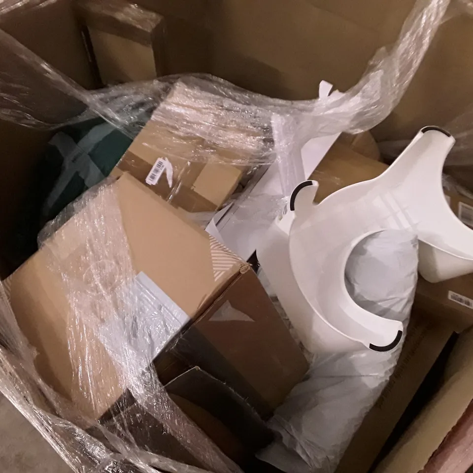 PALLET OF ASSORTED PRODUCTS INCLUDING BLUE LIGHT SCREEN PROTECTOR, 66"-120" CURTAIN ROD, KIDS SCOOTER, MUTE SEAT COVER, GARMENT RACK, LED STRIP LIGHT