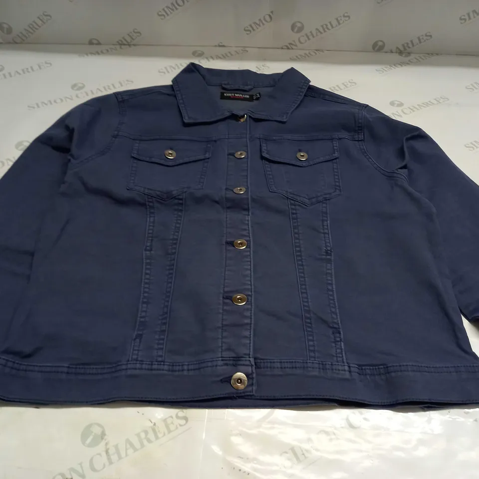 KURT MULLER WOMAN CROP FAUX DENIM JACKET IN NAVY - UK 10