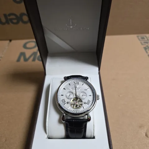BOXED SAMUEL JOSEPH AUTOMATIC LIMITED EDITION SILVER TONE WATCH WITH WHITE DIAL
