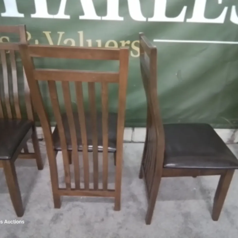 SET FOUR JAVA DARK WOOD DINING CHAIRS BROWN SEAT PADS