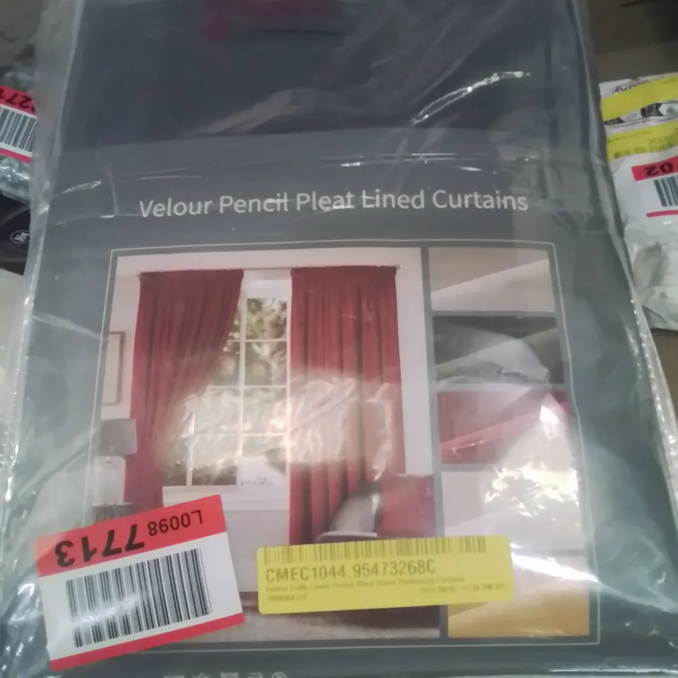 BAGGED VELOUR FULLY LINED PENCIL PLEAT ROOM DARKENING CURTAINS 