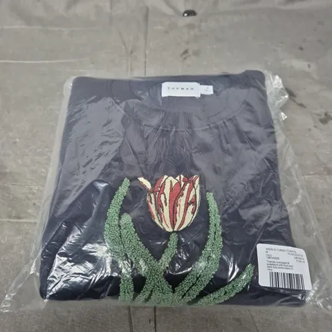 TOPMAN NAVY OVERSIZED FIT SWEATSHIRT WITH FRONT & BACK TULIP EMBROIDERY SIZE  M 