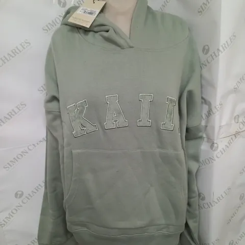 KAIIA SLOGAN OVERSIZED HOODIE IN SAGE GREEN SIZE 16