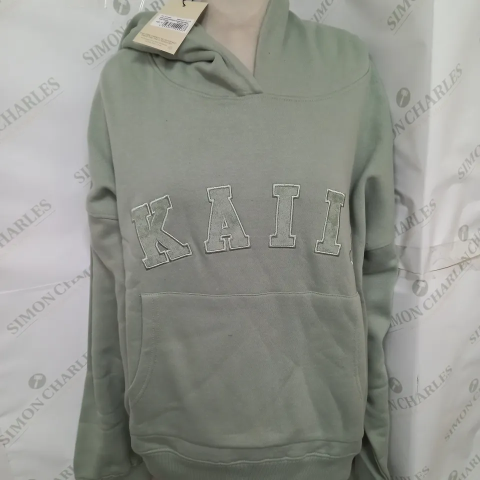 KAIIA SLOGAN OVERSIZED HOODIE IN SAGE GREEN SIZE 16