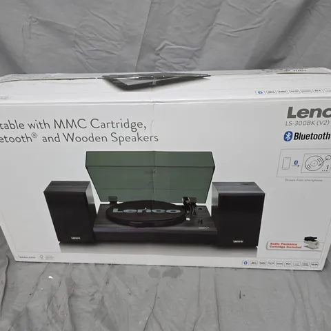 LENCO LS-300BK TURNTABLE WITH BLUETOOTH & WOODEN SPEAKERS – BOXED