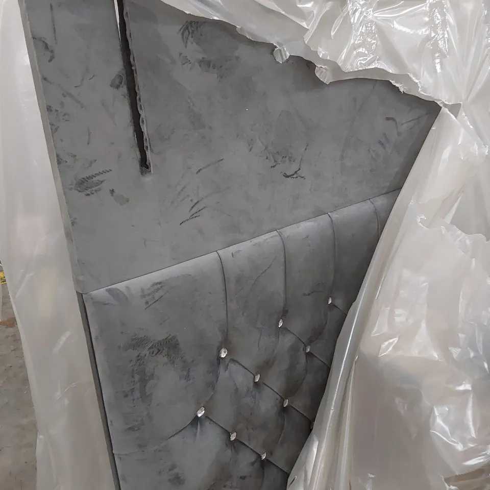 DESIGNER 4'6" DOUBLE DIVAN HEADBOARD GREY STUDDED PLUSH FABRIC 