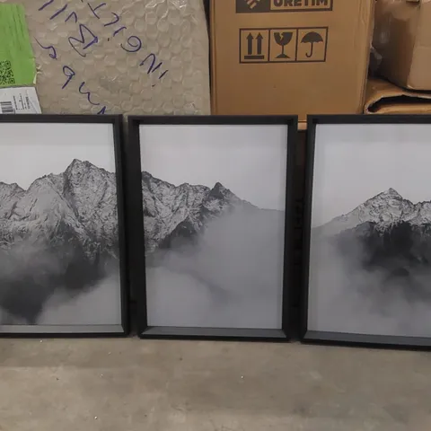 BOXED SET OF 3 FRAMED MOUNTAIN LANDSCAPE PICTURES (1 BOX)