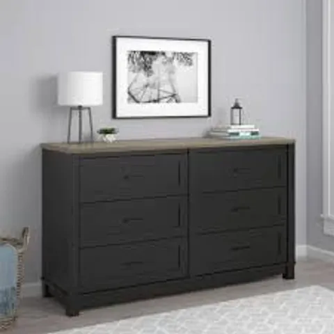BOXED DOREL HOME 6 DRAWER DRESSER - BLACK (2 BOXES)