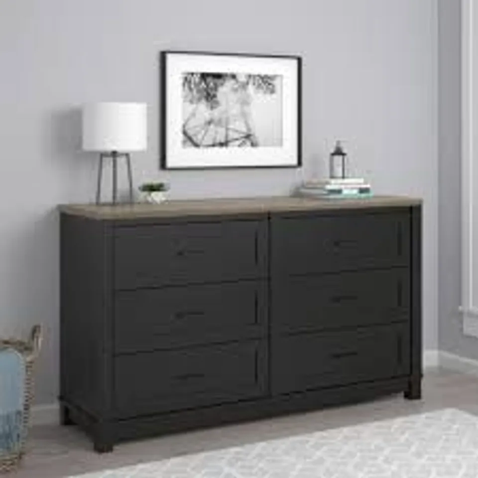 BOXED DOREL HOME 6 DRAWER DRESSER - BLACK (2 BOXES)