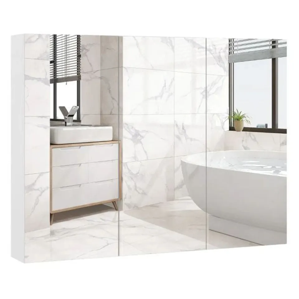 BOXED MEDICINE CABINET WITH MIRROR FRAMELESS BATHROOM WALL MOUNTED MIRROR CABINET - WHITE