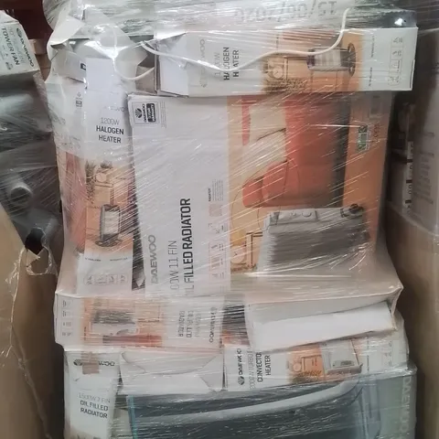 Pallet containing various electrical items and household products to include:500w oil filled radiator,1200w halogen heater,heating fan