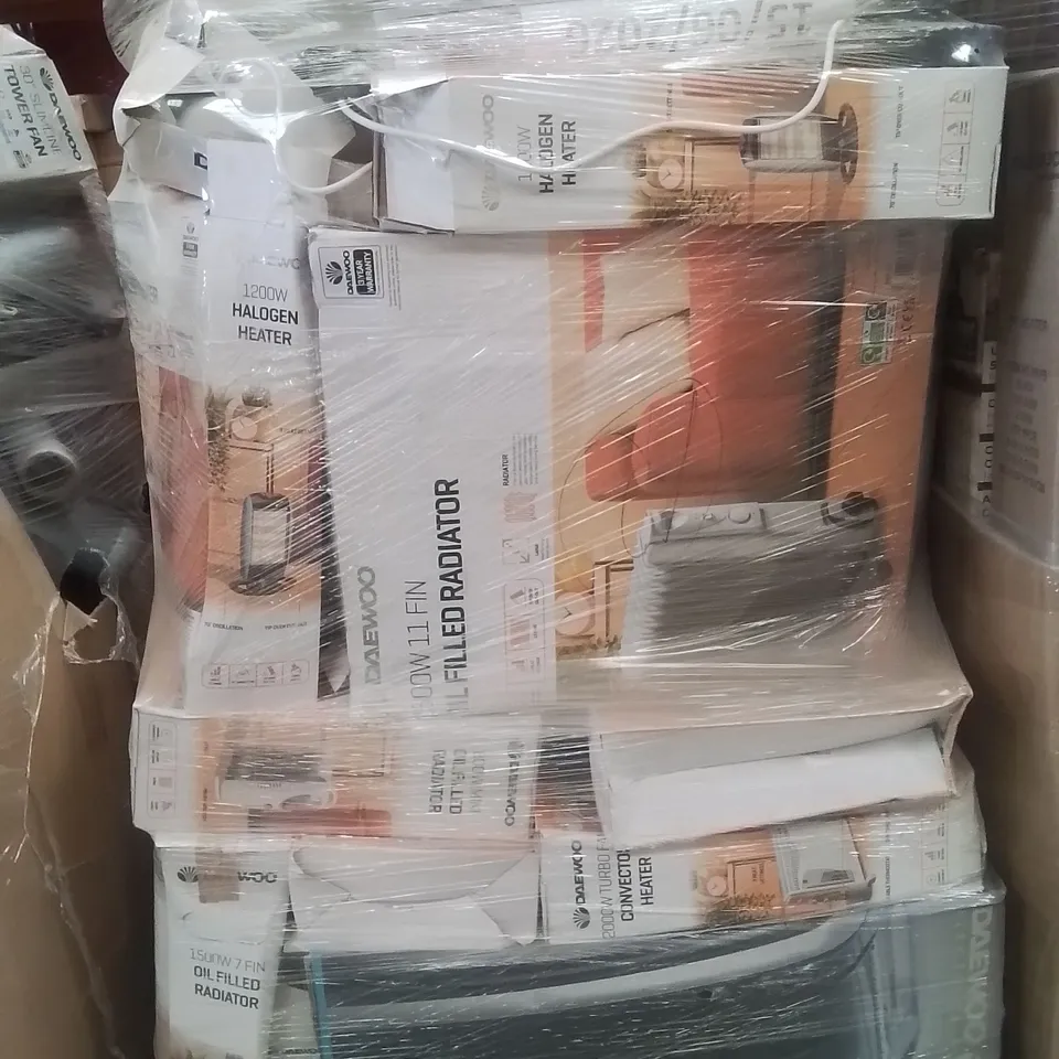 Pallet containing various electrical items and household products to include:500w oil filled radiator,1200w halogen heater,heating fan