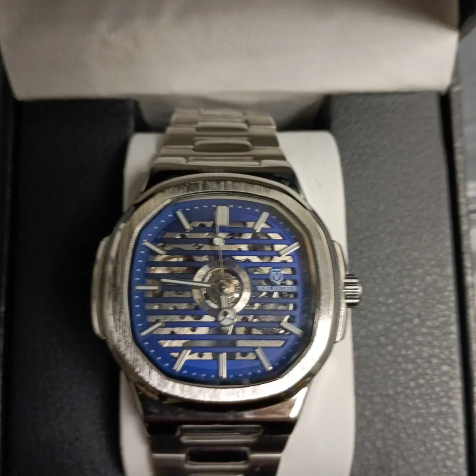VONLANTHEN STAINLESS STEEL WRISTWATCH – BLUE SKELETON DIAL, AUTOMATIC