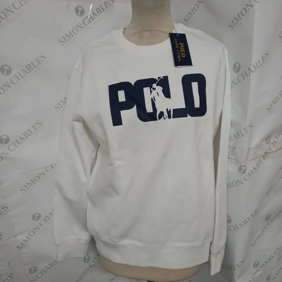 POLO RALPH LAUREN PRINTED CREW NECK SWEATSHIRT IN WHITE SIZE L