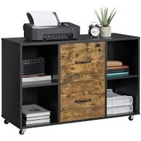 BOXED YAHEETECH FILING CABINET WITH 2 DRAWER AND 4 OPEN COMPARTMENTS - BLACK/RUSTIC BROWN (1 BOX)