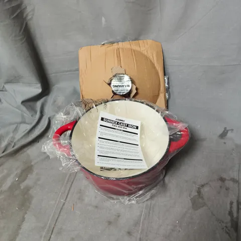 SUNNEX CAST IRON CASSEROLE POT – RED WITH CREAM INTERIOR (BOXED)
