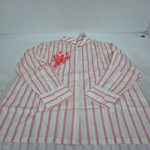 SCAMP & DUDE LOBSTER STRIPE EMBELLISHMENT SHIRT β PEACH & WHITE, UK SIZE 10