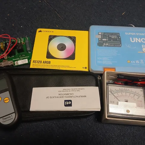 ARDUINO UNO R3 PROJECT KIT WITH CORSAIR RS120 ARGB BOX, THERMOMETER & DIGITAL MULTIMETER – MIXED ELECTRONICS LOT