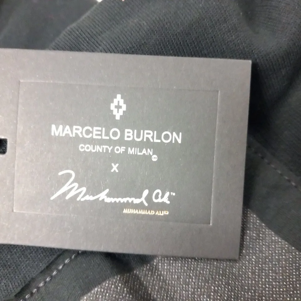 MARCELO BURLON X MUHAMMAD ALI BLACK/MULTI HOODED SWEATSHIRT SIZE SMALL