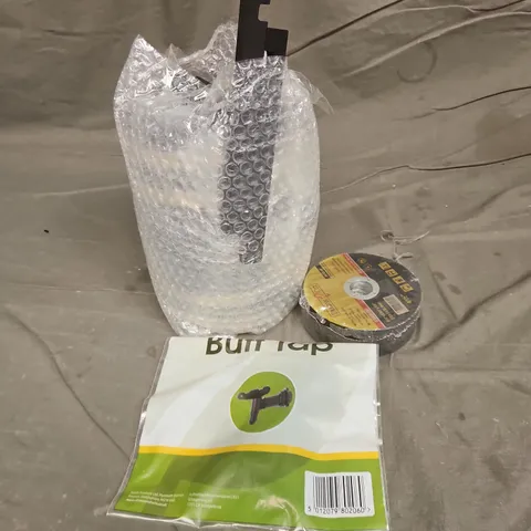 TOTE OF APPROXIMATELY 10 ASSORTED HOUSEHOLD ITEMS TO INCLUDE BUTT TAP, DRAGON CUT