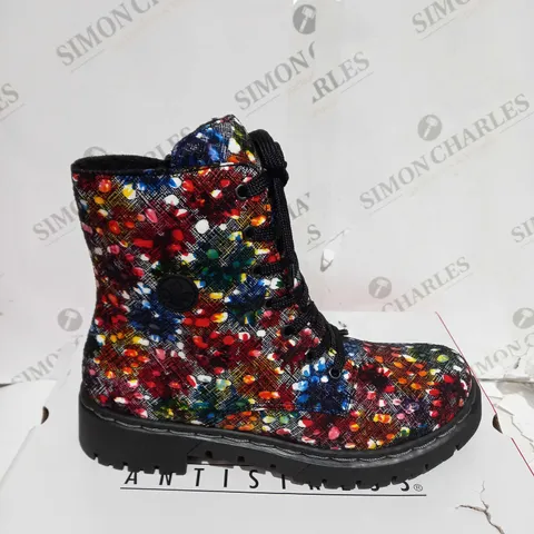 BOXED RIEKER MULTI COLOUR LACE UP BOOTS, MULTI COLOUR - SIZE 6.5
