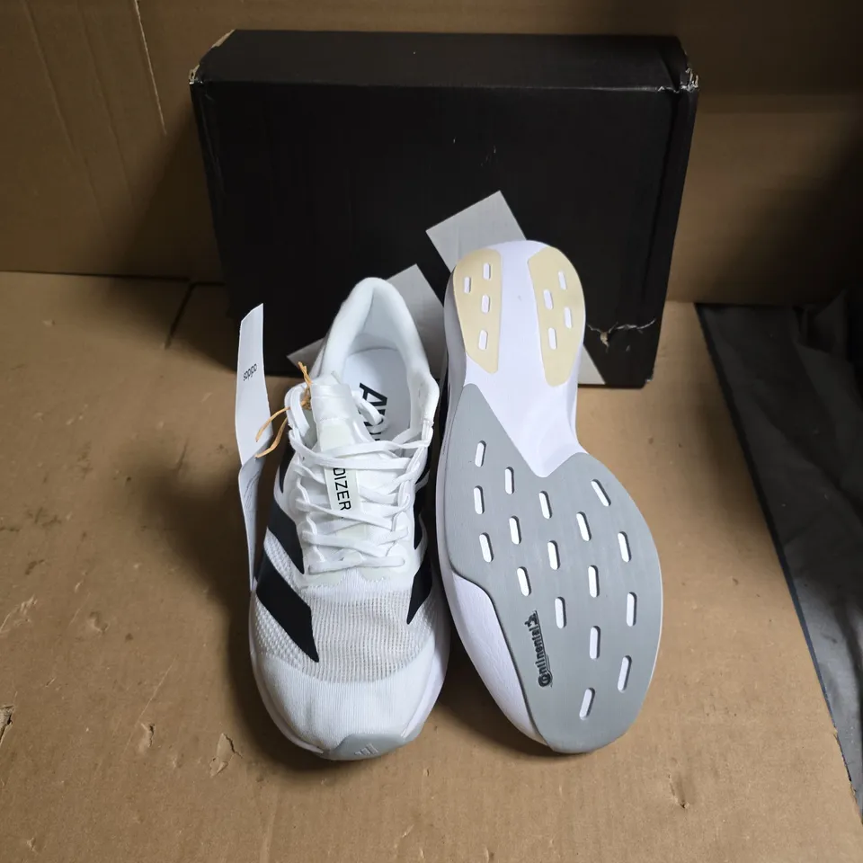 ADIDAS ADIZERO RUNNING SHOES – WHITE WITH BLACK STRIPES - UK SIZE 10.5 