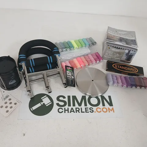 ASSORTED HOUSEHOLD PRODUCTS TO INCLUDE; CRAFTS ASSORTMENT: THREAD SPOOLS, REFILL BAGS AND HARDWARE COMPONENTS